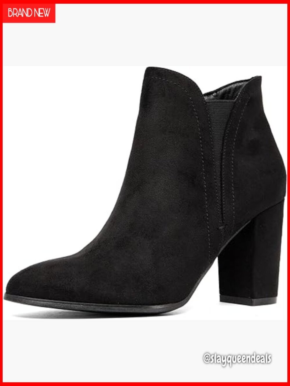 Suede Ankle Boots Pointed Toe Chunky Heel Vintage Dress Booties